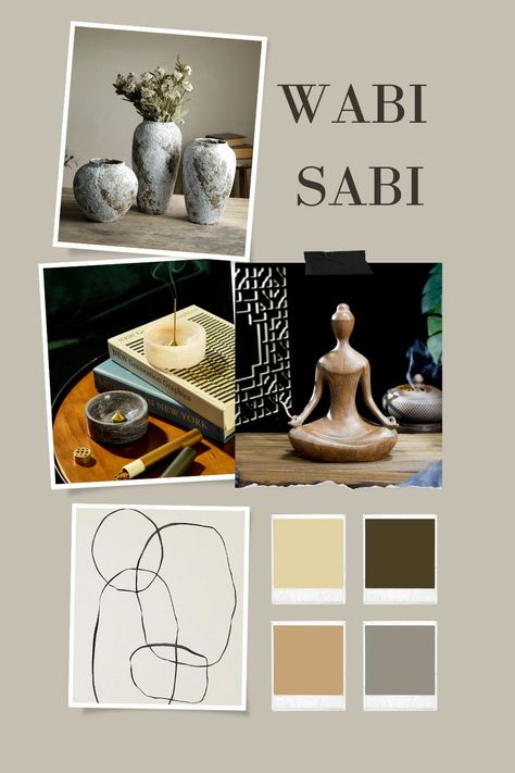 Wabi-Sabi Interior Design Inspiration Moodboard Wabi Sabi Mood Board, Wabi Sabi Interior Design, Wabi Sabi Design, Wabi Sabi Interior, Inspiration Moodboard, Mood Board Interior, Insta Layout, Embrace Imperfections, Beauty In Simplicity