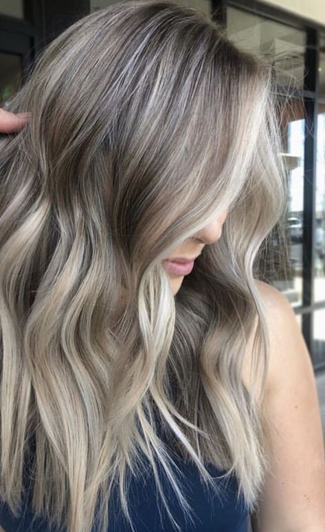 Natural Level 7 With Highlights, Low Maintenance Hair Color Straight, Fall Transition Hair Color Blonde, Ashy Blonde Hair Low Maintenance, Rooted Beige Blonde, Ash Blonde Color Melt, Fall Blonde Hair Ash, Ash Blonde Balayage With Highlights, Ash Blonde Hair With Dark Lowlights