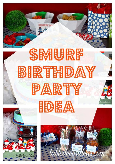 smurf birthday party idea Smurf Decorations Ideas, Smurf Party Ideas, Smurf Birthday Party Ideas, Smurfs Birthday Party Ideas, Smurf Theme, Smurfs Party Decorations, Smurf Birthday, Smurfs Birthday, Party Planning Food