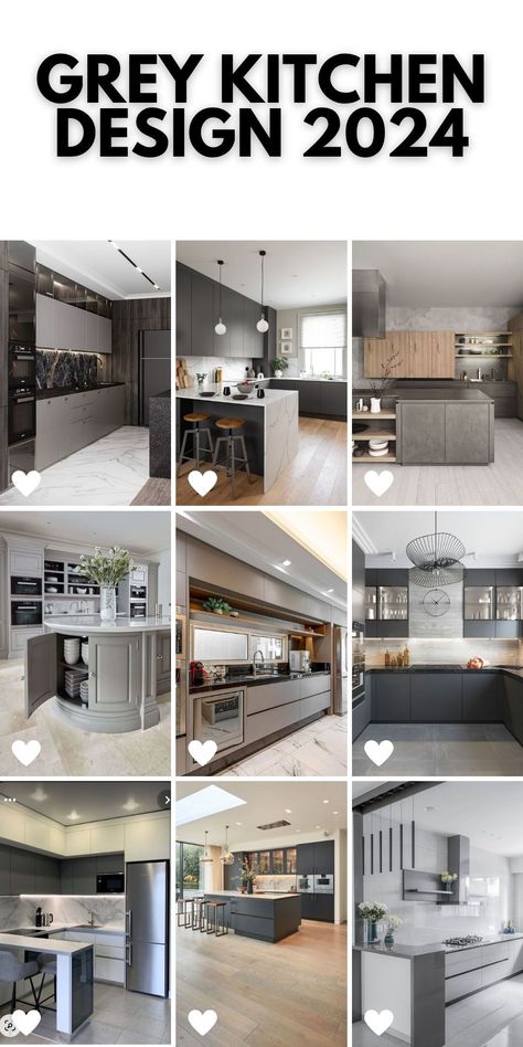 An increasingly popular trend in 2024 is the incorporation of islands into grey kitchen designs. These islands serve as multifunctional spaces, providing additional storage, preparation areas, and even seating. Grey Kitchen Combination Ideas, Grey Kitchens With Islands, Modern Dark Gray Kitchen, Gray Kitchens Ideas, 2024 Kitchen Island Trends, Modern Kitchen 2024 Trends, Modern Grey Kitchen Cabinets, Grey Open Kitchen, Oak And Grey Kitchen