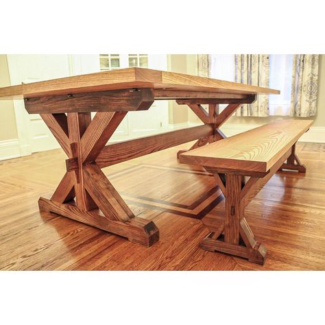 Trestle Bench, Build A Table, Trestle Dining Table, Custom Dining Tables, Trestle Dining Tables, Bench Designs, Trestle Table, Matching Chairs, Farmhouse Dining Table