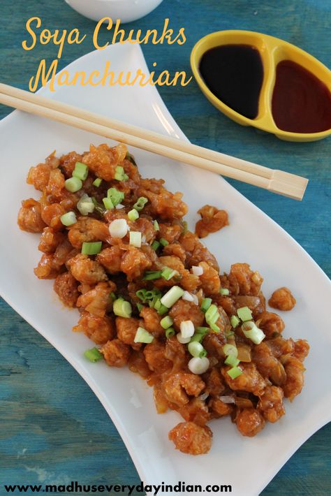 Soya Chunks Recipe, Soya Recipe, Chinese Appetizers, Indo Chinese Recipes, Soya Chunks, Manchurian Recipe, Indian Party, Recipes Sweet, Tasty Vegetarian Recipes