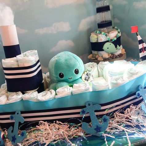 Octopus Baby Shower Ideas, Ocean Baby Showers, Baby Luna, Baby Shower Diapers, Baby Shower Theme, Baby Party, Baby Hacks, Nautical Theme, Boy Nursery