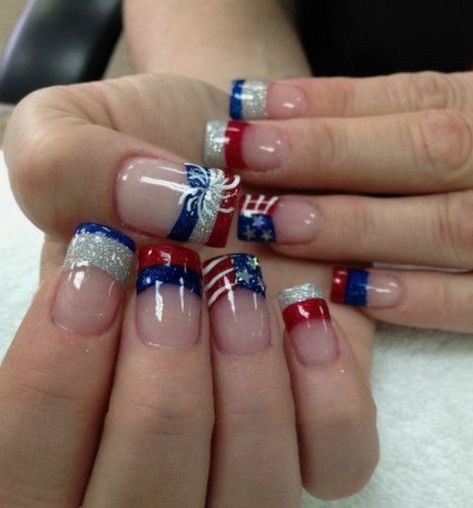 White And Blue Nails, Red White Blue Nails, Nail Stamp Kit, Patriotic Nails Design, Tape Nail Art, Fourth Of July Nails, Red Acrylic Nails, Blue Acrylic Nails, 4th Of July Nails