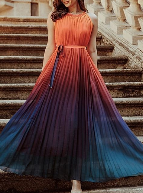 Pleats Fashion, Cheap Maxi Dresses, Deep V Dress, Maxi Long Dress, Womens Long Dresses, Summer Work, Indian Gowns, Color Gradient, Maxi Dress Online