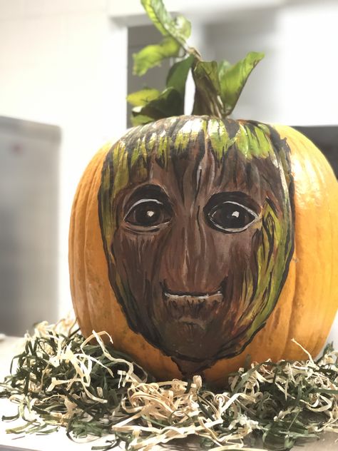 Groot Pumpkin Painting, Groot Pumpkin Carving, Groot Pumpkin, 90s Fashion Outfits Hip Hop Party, Pumpkin Carving Designs, Pumpkin Contest, Pumpkin Halloween Decorations, Pumpkin Faces, Classroom Fun