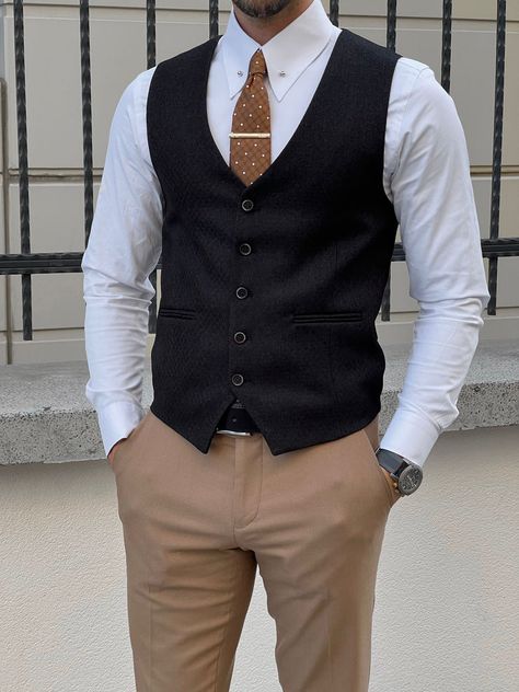 Male Vest Outfit, Black Vest Outfit Men, Waist Coat Men, Suit Vest Outfits, Men Vest Outfits, Black Vest Outfit, Mens Dress Vests, Vest Outfits Men, Waistcoat Outfit