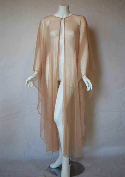 Vintage Nylon Sheer Cape, Robe, Dressing Gown Flowy Robe, Sheer Dressing Gown, Disco Outfits, Vintage Robes, Sheer Cape, Sheer Robe, Sleep Clothes, Evolution Of Fashion, Sleep Wear