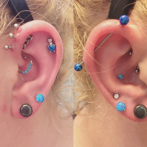 Industrial Piercing, Conch, Helix, Tatting, Piercings, Opal