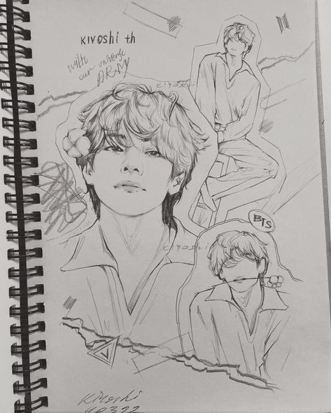 Taehyung Fanart Sketch, Taehyung Simple Drawing, Taehyung Cute Sketch, Taehyung Doodle Art, Taehyung Aesthetic Drawing, Taehyung Sketch Aesthetic, How To Draw Taehyung, Taehyung Drawing Tutorial, Bts Aesthetic Drawing