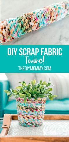 Learn how to make colorful DIY twine from scrap fabric strips, and how to make a plant pot from the handmade twine. Use up your fabric scraps! Scrap Fabric Twine, Boho Spring Decor, Fabric Twine, Twine Flowers, Twine Diy, Diy Mommy, Fabric Rope, Diy Recycled Projects, Twine Crafts