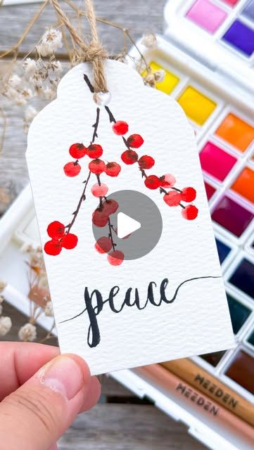 Mary Wu | Aspiring Watercolor & Flower Preservationist | Paint the easiest and quickest berries for holiday season with q-tips and lines!  Perfect for gift tags, cards or bookmarks. 

I’m so... | Instagram How To Use Watercolor Pencils, Mary Wu, Ceramics Christmas, Diy Watercolor Cards, Christmas Arts, Christmas Arts And Crafts, Watercolor Set, Paint Cards, Romans 12