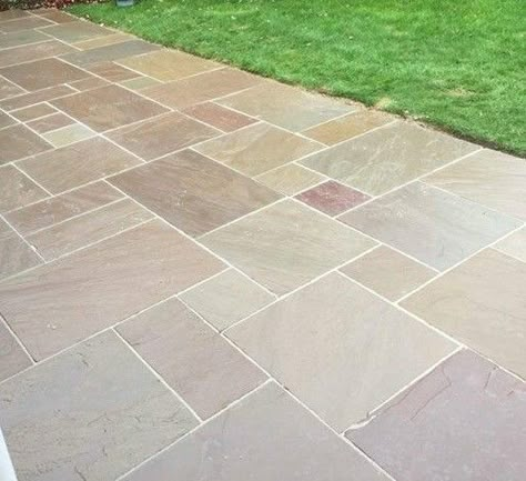 Paving Stone Patio, Stone Patio Designs, Garden Slabs, Natural Stone Paving, Patio Paving, Indian Sandstone, Patio Remodel, Stone Paving, Paving Design