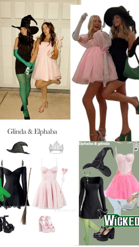 Glinda And Elphaba Costume, Elphaba Costume, Glinda And Elphaba, Glinda Costume, Wicked Party, Glinda Wicked, Wicked Costumes, Elphaba And Glinda, Costume Halloween