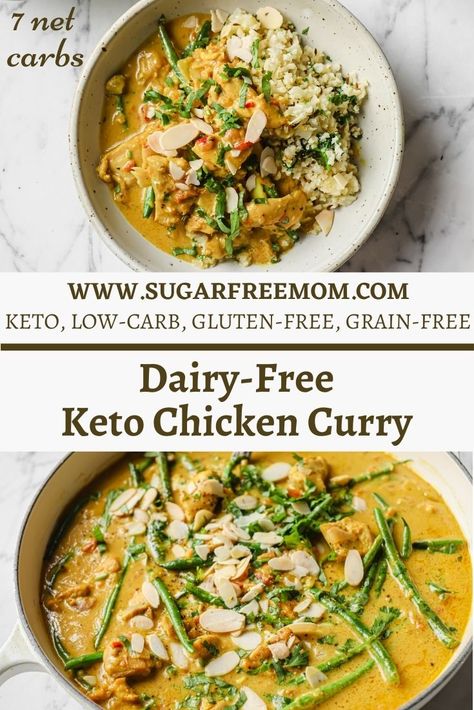 Dairy-Free Keto Chicken Curry Low Carb Chicken Recipes Dairy Free, Keto Dinner Recipes No Dairy, Dairy Free Keto Soup, Keto Curry Soup, Keto Recipes No Dairy, Keto Without Dairy, Soup Recipes Dairy Free, Clean Soup, Keto Supper