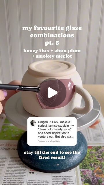 frida on Instagram: "we’re already at part 5?? and yes, lavender mugs are my favourite. i can’t help it 🤧🤧🤧  honey flux x1 + one extra coat on the rim. chun plum + smokey merlot x1-2 💗  #ceramics #pottery #potteryglazing #ceramicglaze #glazetok #amacoglaze" Chun Plum And Smokey Merlot, Amaco Honey Flux Layering, Honey Flux And Chun Plum, Amaco Honey Flux Glaze Combos, Smokey Merlot Glaze Combinations, Glaze Combos For Pottery, Amaco Smokey Merlot, Chun Plum Glaze Combinations, Honey Flux Glaze Combinations