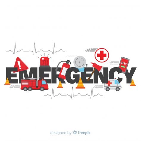 Modern emergency word concept with flat ... | Free Vector #Freepik #freevector #design #phone #fire #security Cartoon Logo Design, Family Safety, Logo Design Ideas, Emergency Supplies, Emergency Call, Cartoon Logo, Clay Art Projects, Emergency Room, Emergency Vehicles