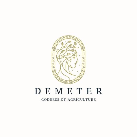 Greek Logo Design Inspiration, Demeter Goddess Art, Demeter Symbol, Greek Mythology Logo, Greek Logo Design, Greek Graphic Design, Athena Logo, Ancient Logo, Goddess Logo