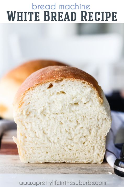 Let your bread machine do all the mixing and kneading for these Bread Machine White Bread Loaves!  Then shape the dough into loaves and bake them in your oven. A perfect sandwich bread recipe. Fluffy Bread Machine Bread, Bread Maker White Bread Recipe, Bread Machine White Bread, White Bread Machine Recipes, Bread Machine Mixes, All Purpose Flour Recipes, Soft Bread Recipe, Homemade Bread Dough, Easy Bread Machine Recipes