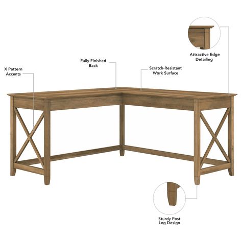 Durable corner desk offers plenty of room to spread out with materials and supports up to 200 pounds. What's Included60W L Desk, Ped and Bookcase | Bush Key West 3 Piece Desk Set in Reclaimed Pine | Wood | Nebraska Furniture Mart Tufted Office Chair, Personal Workspace, File Cabinet Desk, Drawer Filing Cabinet, 5 Shelf Bookcase, Mobile File Cabinet, Family Furniture, Lateral File Cabinet, 200 Pounds