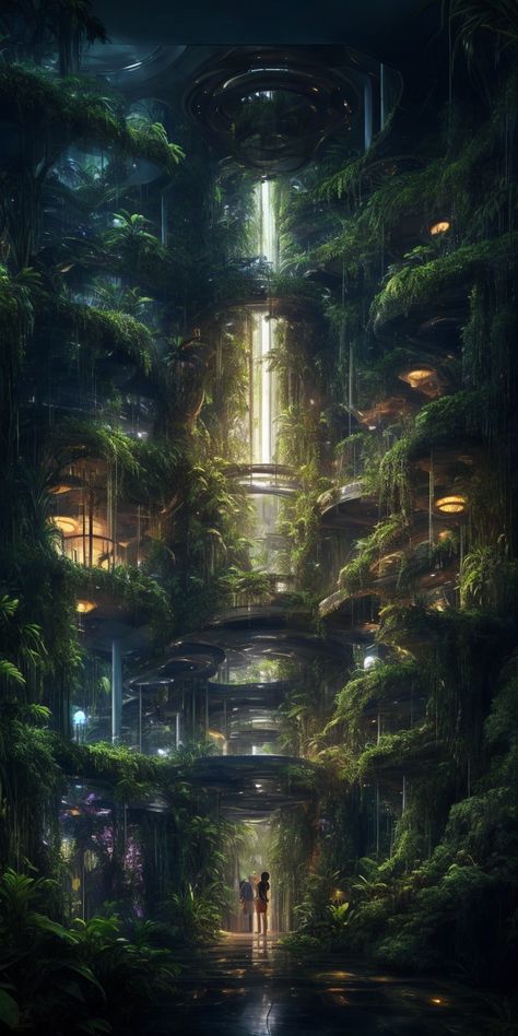 Solarpunk Aesthetic Wallpaper, Cyberpunk Forest, Punk Wallpaper, Dark Forest Aesthetic, Eco Architecture, Dreamy Artwork, Fantasy Forest, Fantasy Castle, Fantasy Places