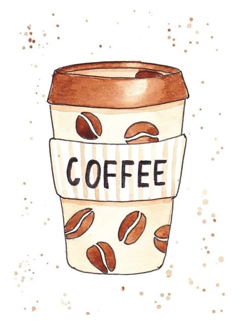 Coffe Drawings Cute, Coffee Drawing Ideas, Cute Coffee Drawings, Coffee Cup Watercolor, Cat Pattern Wallpaper, Cup Watercolor, Coffee Doodle, Modern Coffee Shop, Book Clip Art