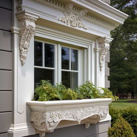 12+ Inspiring Outside Window Border Design Ideas for a Beautiful Exterior • 333+ Images • [ArtFacade] Window Border Design, Exterior Window Molding, Border Design Ideas, Exterior Molding, Window Guards, Window Moulding, Small House Remodel, Window Arch, French Mansion