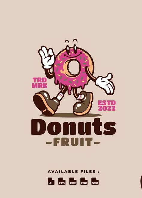 Donuts Retro Vintage Mascot Character Logo Template AI, EPS Donut Character Design, Donut Logo Ideas, Logo Donat Design, Vintage Mascot Logo, Donut Logo Design Ideas, Donuts Logo Design, Donut Typography, Donut Branding, Donut Character