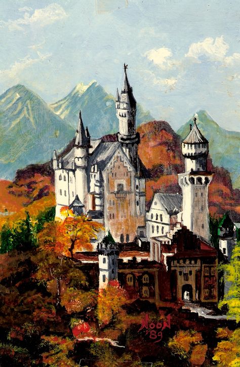 Neuschwanstein Castle, Bavaria, Germany German Castles Neuschwanstein, Disney Castle Germany, Neuschwanstein Castle Photography, Disney World Castle Painting, Neuschwanstein Castle Painting, Neuschweinstein Castle, Castle Bavaria, Castle Painting, Neuschwanstein Castle