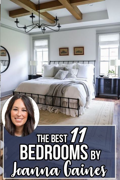 11 Best Bedrooms by Joanna Gaines: Here are the top ten bedroom designs and renovations done by Joanna Gaines from Fixer Upper! - Nikki's Plate Modern Farmhouse Interior Design Ideas Bedroom, Bedrooms With Metal Beds, Johanna Gaines Bedroom Ideas, Lake Home Bedroom Ideas, Fixer Upper Bedroom Joanna Gaines, Joanna Gaines Farmhouse Bedrooms, Joanna Gaines Bedroom Ideas Master Suite, Johanna Gaines Style, Joanna Gaines Bedroom Ideas