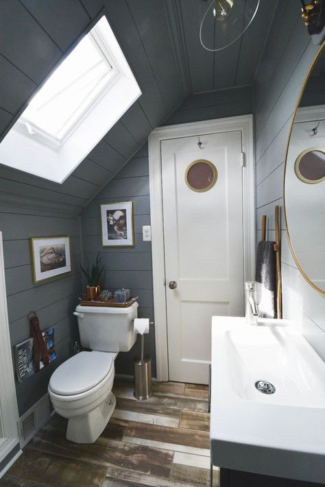 This will totally transform your bathroom on the cheap—and you can do it without waiting for hubby to help! Tiny Attic Bathroom, Small Attic Bathroom, Concrete Creations, Paint Christmas, Concrete Repair, Attic Renovation Ideas, Countertops Concrete, Attic Playroom, Small Attic