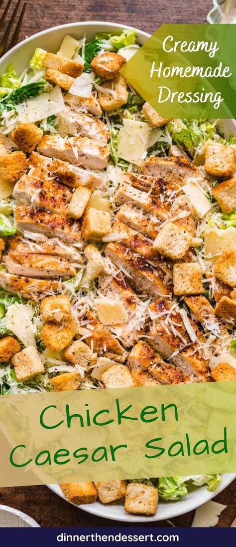 Easy Classic Chicken Caesar Salad recipe with seasoned grilled chicken and homemade creamy dressing. Perfect for a light dinner or side! Seasoned Grilled Chicken, Chicken Caesar Salad Recipe, Slow Cooker Appetizers, Caesar Chicken, Classic Caesar Salad, Classic Salad, Green Salad Recipes, Caesar Salad Recipe, Creamy Dressing