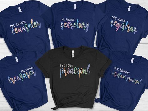 Custom School Shirt, Administrative Week Gift, Personalized Registrar Tee, School Counselor T-Shirt, Assistant Principal Team Teacher Shirt by Mioqlo Admin Team Shirts, Hardworking Women, Real Estate Shirts, Assistant Principal, Office Parties, School Counselor, Casual Office, Stylish Shirt, Team Shirts