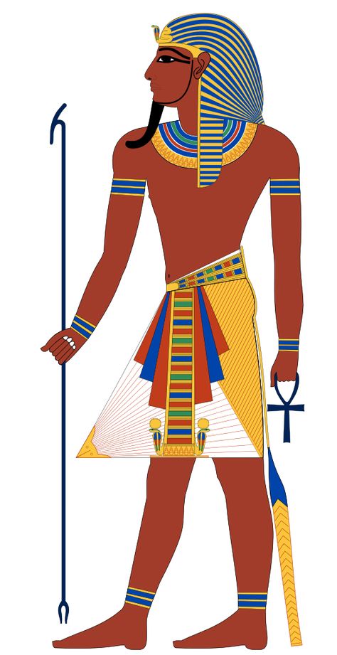 After Djoser of the third dynasty, pharaohs were usually depicted wearing the nemes headdress, a false beard, and an ornate kilt. Ancient Egyptian Clothing Men, Egyptian Clothing Men, Pharaoh Art, Ancient Egyptian Clothing, Egyptian Sun, Thutmose Iii, Egyptian Party, Egyptian Clothing, Egyptian Painting