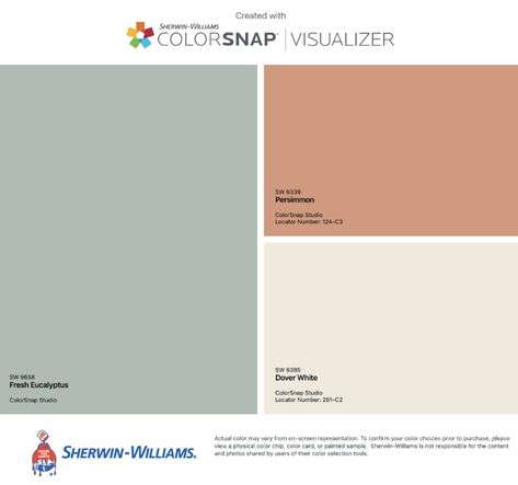 Light Salmon Wall Color, Sherwin Williams Fresh Eucalyptus, Fresh Eucalyptus Sherwin Williams, Eucalyptus Paint Color, Checkered Room, Copper Bathroom Fixtures, Exterior Stucco, Cream Paint Colors, House Renos