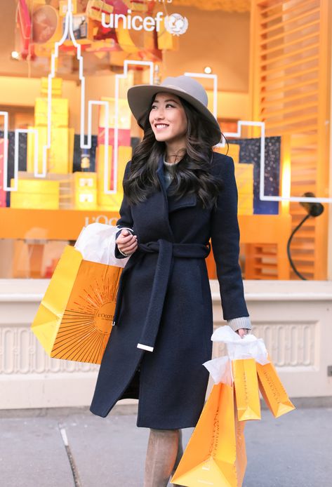 winter fashion // ted baker navy wool wrap coat + rag bone zoe hat Ted Baker Coat, Fall Coat Outfit, Womens Spring Coat, Fashion Style Tips, Wool Wrap Coat, Extra Petite, Preppy Fall, Fashion Petite, Long Coat Women