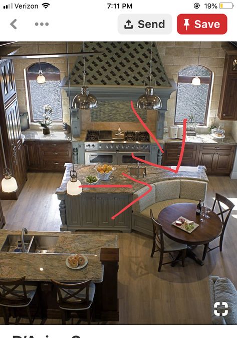 Odd Kitchen Layout, Kitchen Island Table Combo, Barndominium Kitchen, Booth Seating In Kitchen, Island Seating, Kitchen Wardrobe Design, Seating Bench, Island Table, Counter Seating