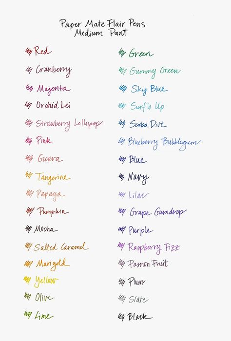 Papermate Flair All Colors Sample List Planer Ideas, Papermate Flair Pens, Paper Mate Flair, Flair Pens, Coloring Supplies, Paper Mate, Gum Drops, Surfs Up, Colored Pens