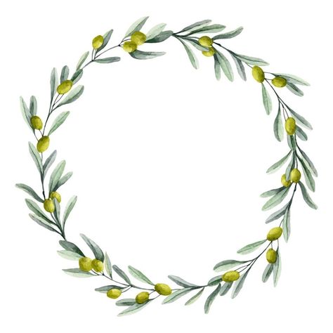 Floral Circle Border, Oil Label, Laurel Branch, Circle Border, Olive Wreath, Circle Borders, Floral Circle, Wreath Watercolor, Quote Stickers