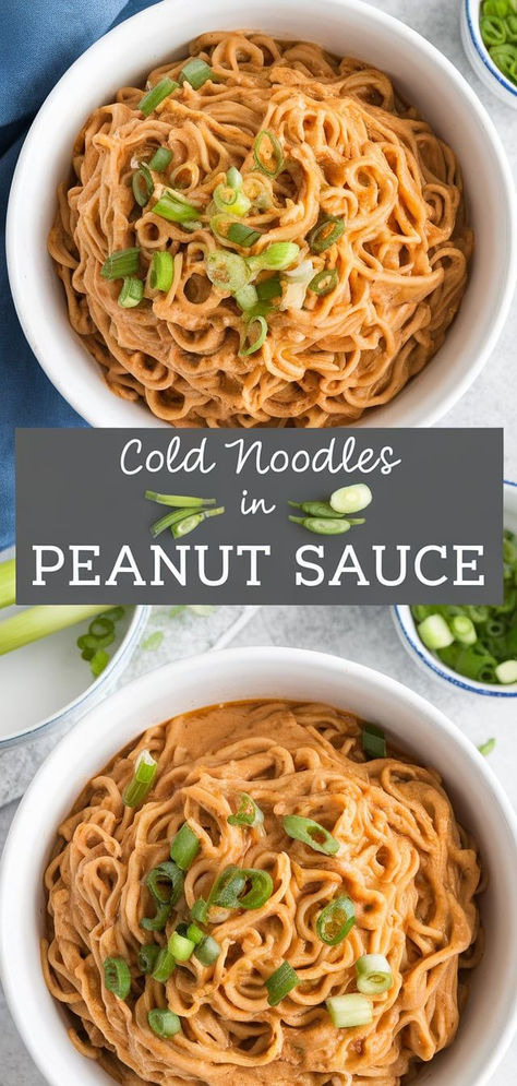 Cool, creamy, and full of flavor! These Cold Noodles in Peanut Sauce are tossed in a rich, velvety peanut sauce with a touch of heat—ideal for a quick, satisfying meal on a hot day. Cold Peanut Noodles Recipe, Noodles In Peanut Sauce, Peanut Noodles With Vegetables, Recipes With Peanut Sauce, Peanut Noodle Sauce, Peanut Sauce Stir Fry, Cold Peanut Noodles, Peanut Noodles Recipe, Peanut Butter Noodles