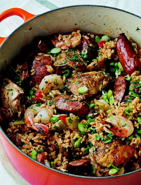 Amelia's Jambalaya - Barefoot Contessa | Ina Garden | Foolproof Cookbook Shrimp And Sausage Jambalaya, Sausage Jambalaya Recipe, Southern Foods, Sausage Jambalaya, Shrimp And Sausage, Kielbasa Sausage, Jambalaya Recipe, Barefoot Contessa, Andouille