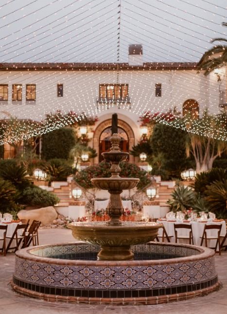 Villa Spanish Courtyard Wedding, Spanish Colonial Architecture, Arch Entryway, Tiled Staircase, Spanish Courtyard, Hummingbird Nests, Hummingbird Nest, Courtyard Wedding, Wedding Vision