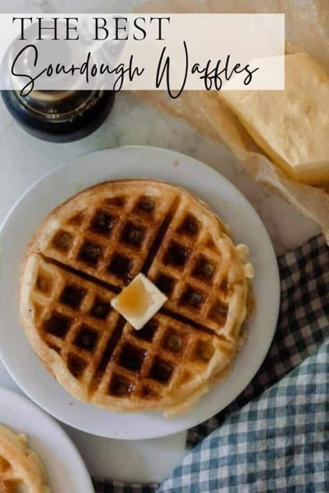 Learn how to make the perfect homemade sourdough waffle recipe. Crispy on the outside, and nice and fluffy on the inside. This sourdough discard waffle recipe will become a family favorite. #farmhouseonboone #sourdoughwaffles #sourdough Discard Waffle Recipe, Waffle Recipe Crispy, Sourdough Stuffing Recipe, Sourdough Waffle Recipe, Sourdough Waffles, Waffle Ingredients, Fluffy Waffles, Waffles Easy, Quiet Morning