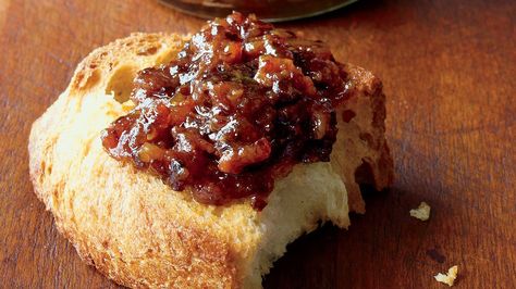 Spread this savory bacon jam on bread for a holiday appetizer and send your guests home with a jar. Bacon Jam Recipe, Slow Cooker Bacon, Martha Stewart Recipes, Bacon Jam, Jams And Jellies, Slow Cooking, Canning Recipes, Crock Pot Recipes, Martha Stewart