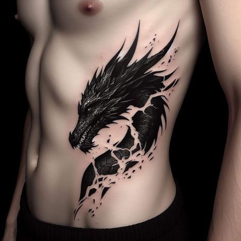 Dragon Stomach Tattoo, Dragon Tattoo Stomach, Dragon Chest Tattoo, Tattoo Costillas, Stile Pin Up, Dragon Tattoo Drawing, Dragon Tattoos For Men, Circle Tattoos, Ear Tattoos