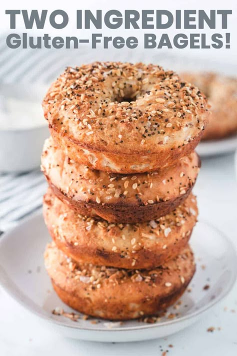 Two-Ingredient Bagels made with baking mix and greek yogurt! These bagels are also gluten-free and so easy to make for a quick breakfast. Top with everything bagel seasoning if that's your jam. #glutenfreebagels #everythingbagels #twoingredientrecipes #twoingredientbagels #easybagelrecipe #wheatbythewayside Gluten Free Bagel Recipe, Bagel Calories, Bagel Recipe Easy, Gluten Free Bagels, Breakfast Bagel, Homemade Bagels, Bagel Recipe, Gluten Free Breakfasts, Baking Mix