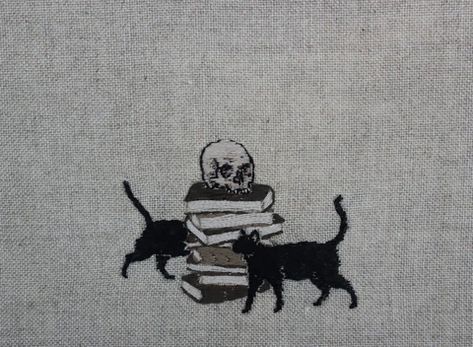 Embroidery On Linen, Natural Linen, Dart, Hand Embroidery, Black Cat, Skeleton, Embroidery, Skin, Books