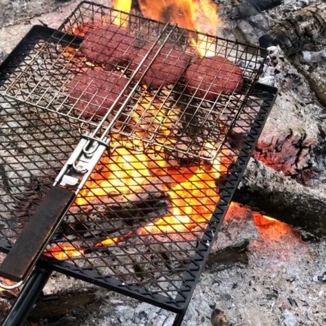 Campfire Burger: Cooking a Hamburger Over a Campfire - Clover Meadows Beef Camp Fire Hamburgers, Camping Burgers, Campfire Burgers, Cooking Burgers, Hamburger Toppings, Camp Meals, How To Cook Hamburgers, Campfire Grill, Hamburgers Grilled