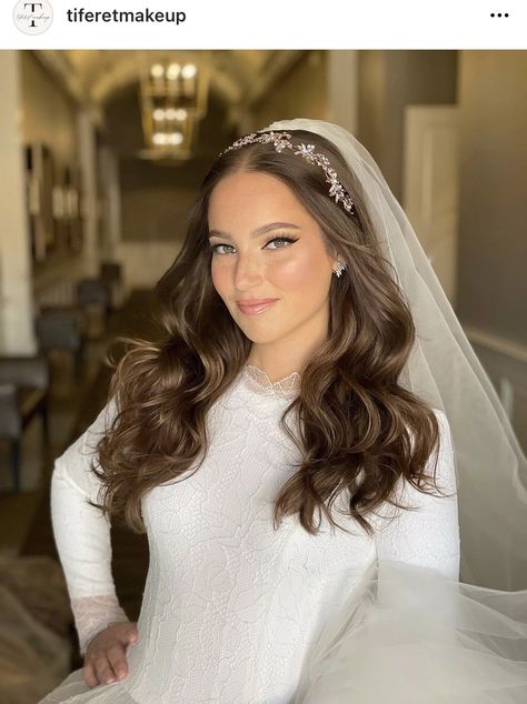 Wedding Headpiece Hair Down, Bride Hairstyles Headband, Wedding Hair Down With Crown, Straight Wedding Hair With Veil, Bride Headband And Veil, Bridal Hairstyle With Headband, Wedding Hairstyles With Veil And Tiara, Cathedral Veil With Hair Down, Bride Straight Hair