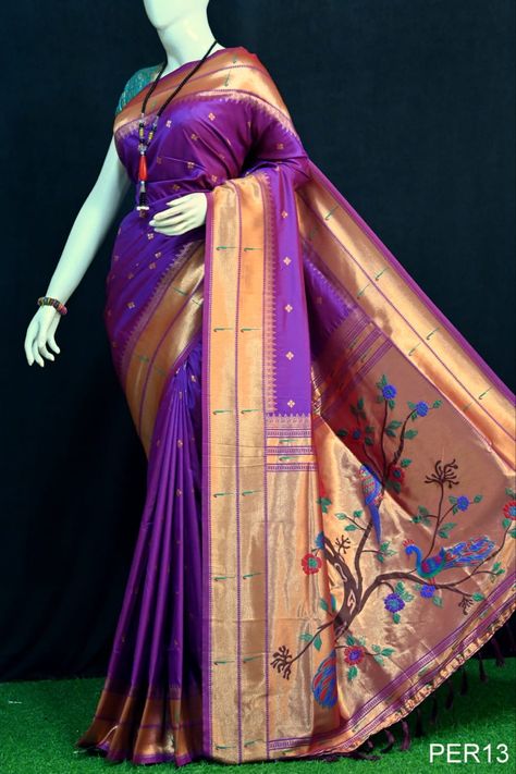 Paithani Pethani Saree New Design, Pethani Saree, Pathani Saree, Paithani Saree, Border Saree, Plain Blouse, Natural Design, Saree Styles, Nature Design